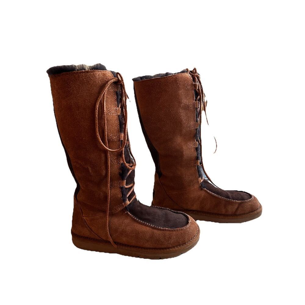 UGG Whitley Moccasin Tie Chestnut Brown Tall Suede Leather Boots Sz. 7 S/N 5230 - Picture 7 of 13